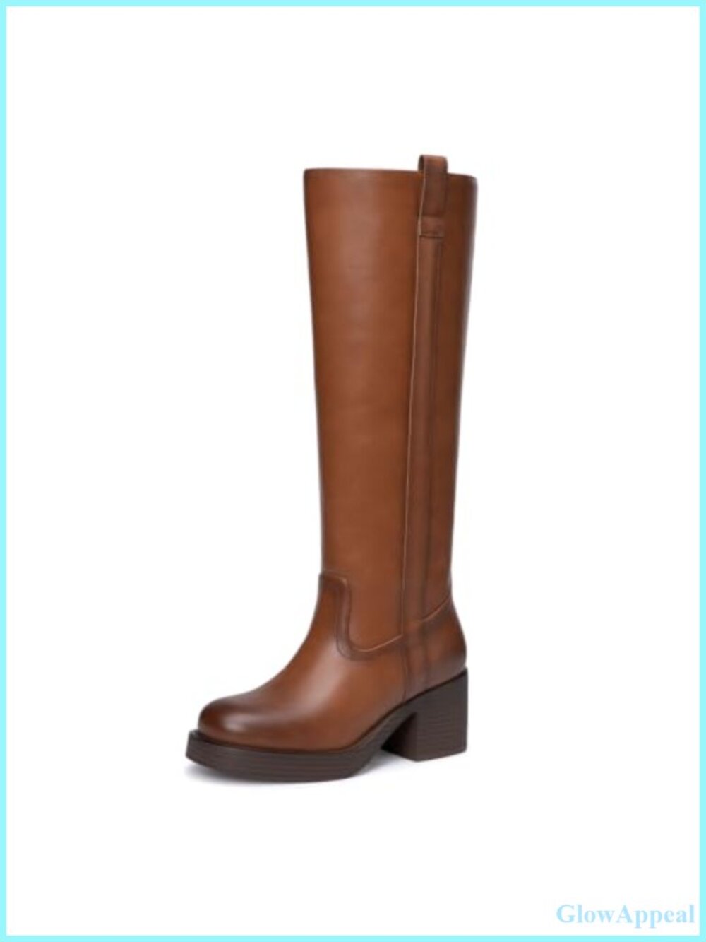 Knee High Boots Women Faux Leather Round Toe Chunky Block Heel Riding Boots